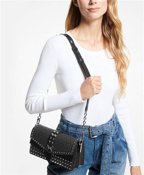 Signature Greenwich Medium Convertible Studded Shoulder Bag 